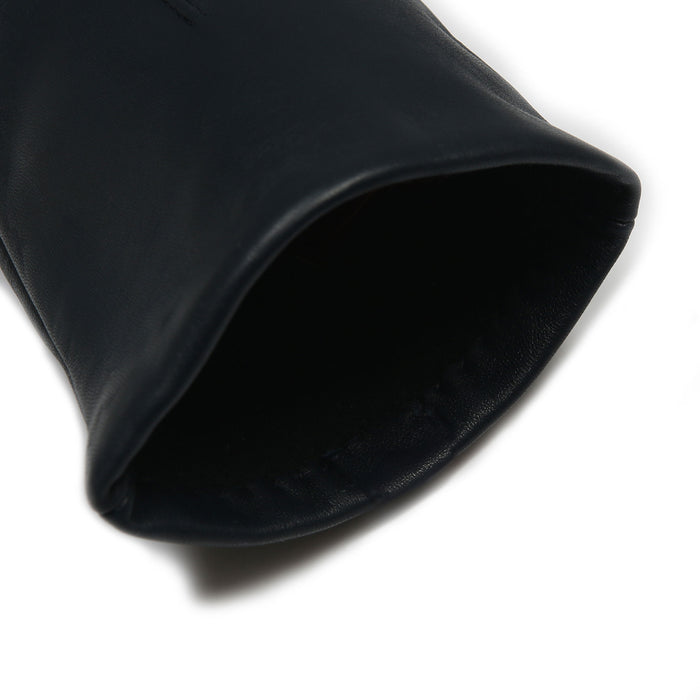 Women's Single Point Lined Leather Gloves in Navy Open Cuff