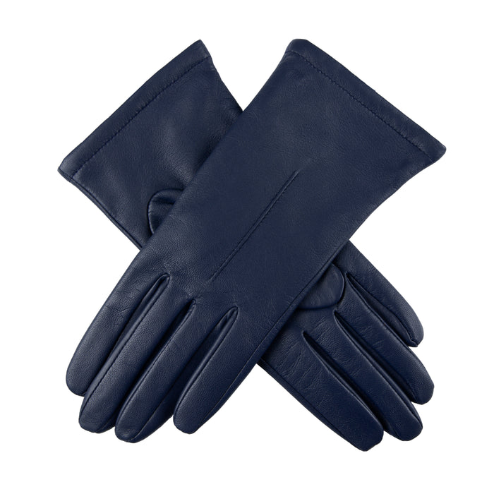 Women's Single Point Lined Leather Gloves in Navy