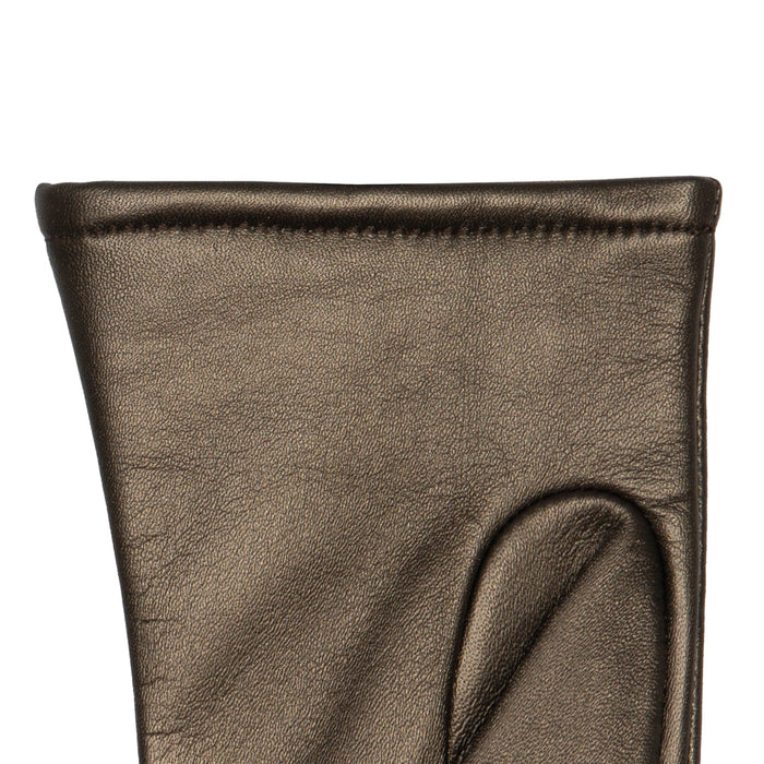Women's Single Point Lined Leather Gloves in Pewter Left Cuff