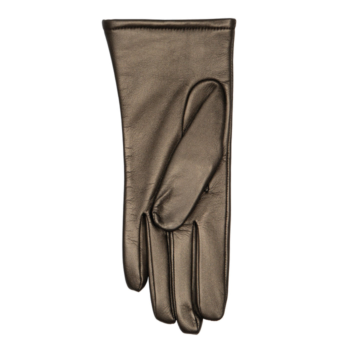 Women's Single Point Lined Leather Gloves in Pewter Left