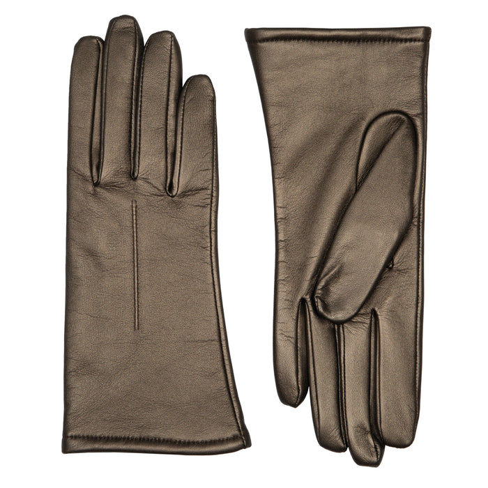 Women's Single Point Lined Leather Gloves in Pewter Side