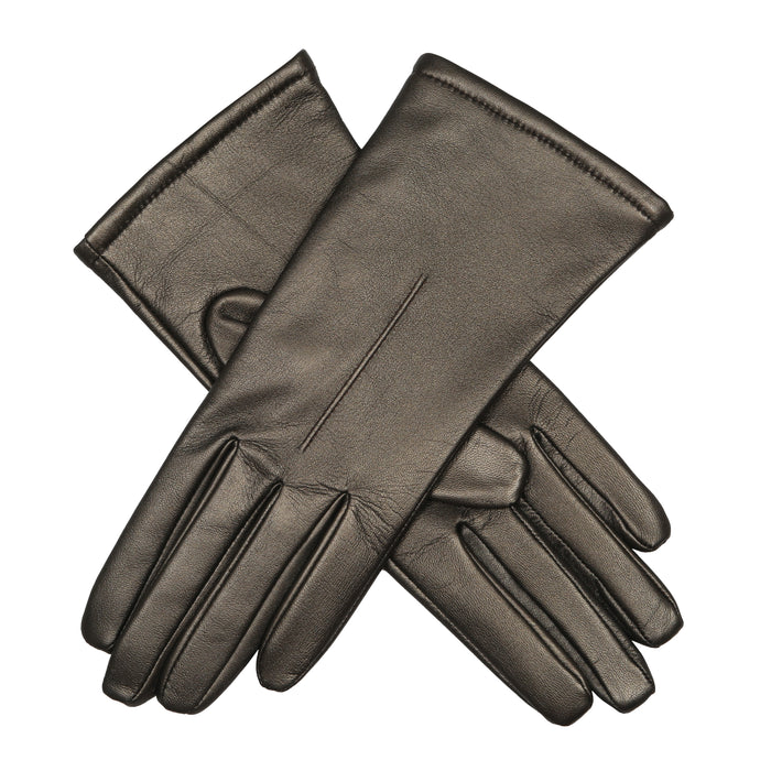 Women's Single Point Lined Leather Gloves in Pewter