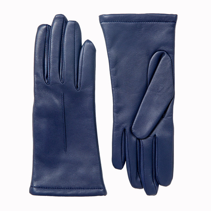 Women's Single Point Lined Leather Gloves in Royal Blue Side