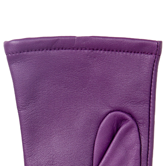 Women's Single Point Lined Leather Gloves in Violet Left Cuff