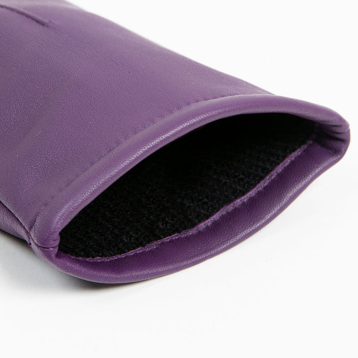Women's Single Point Lined Leather Gloves in Violet Open Cuff