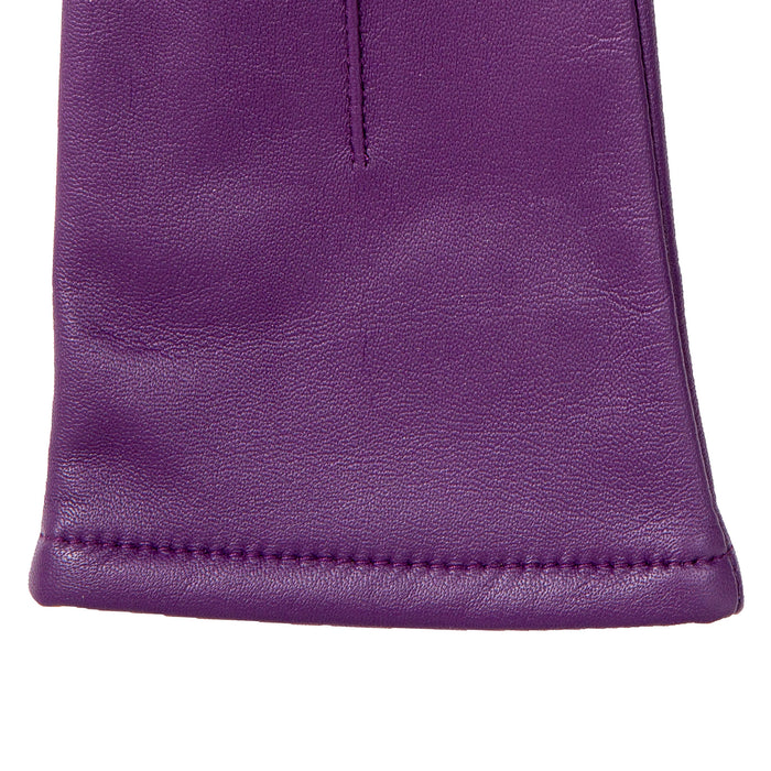 Women's Single Point Lined Leather Gloves in Violet Right Cuff