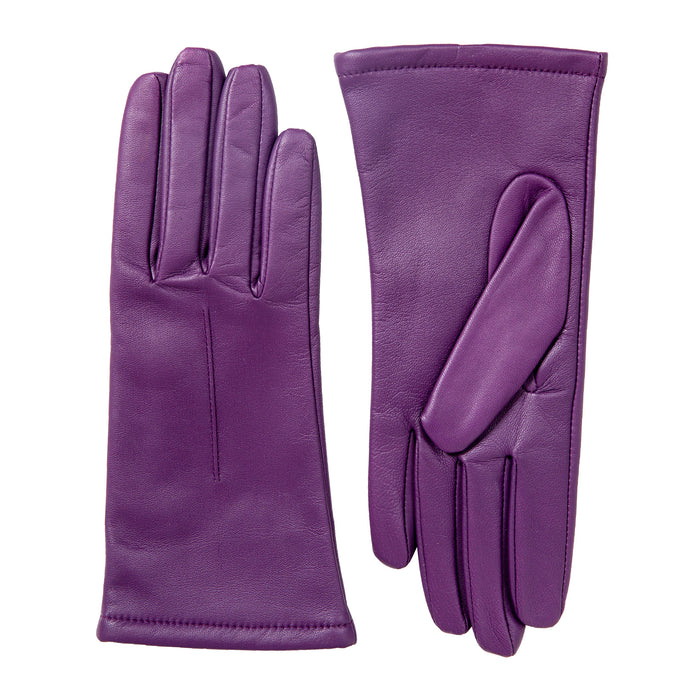 Women's Single Point Lined Leather Gloves in Violet Side