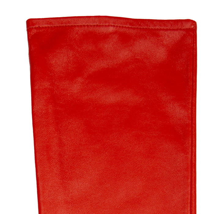 Women's Single Long Above-Elbow Lined Leather Gloves Berry left cuff