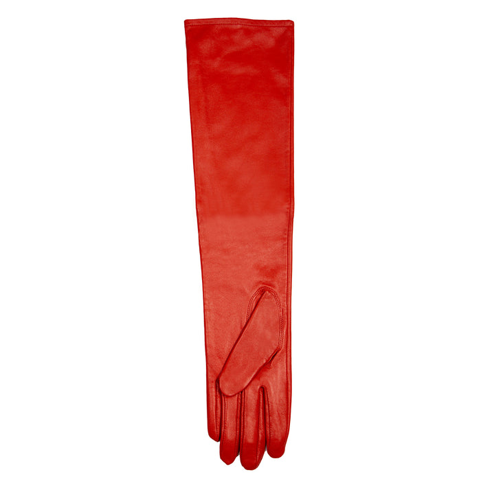 Women's Single Long Above-Elbow Lined Leather Gloves Berry left
