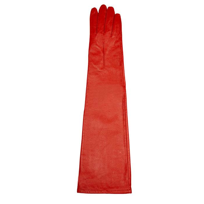 Women's Single Long Above-Elbow Lined Leather Gloves Berry right