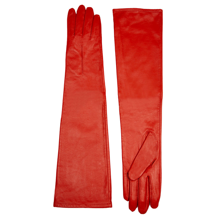 Women's Single Long Above-Elbow Lined Leather Gloves Berry side