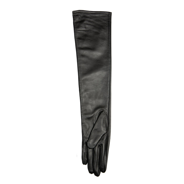 Women's Single Long Above-Elbow Lined Leather Gloves Black left