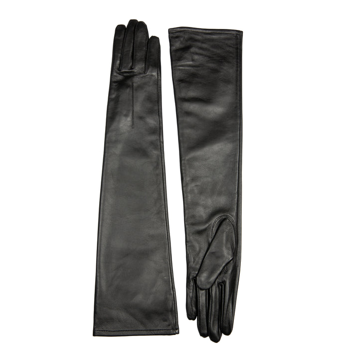 Women's Single Long Above-Elbow Lined Leather Gloves Black side