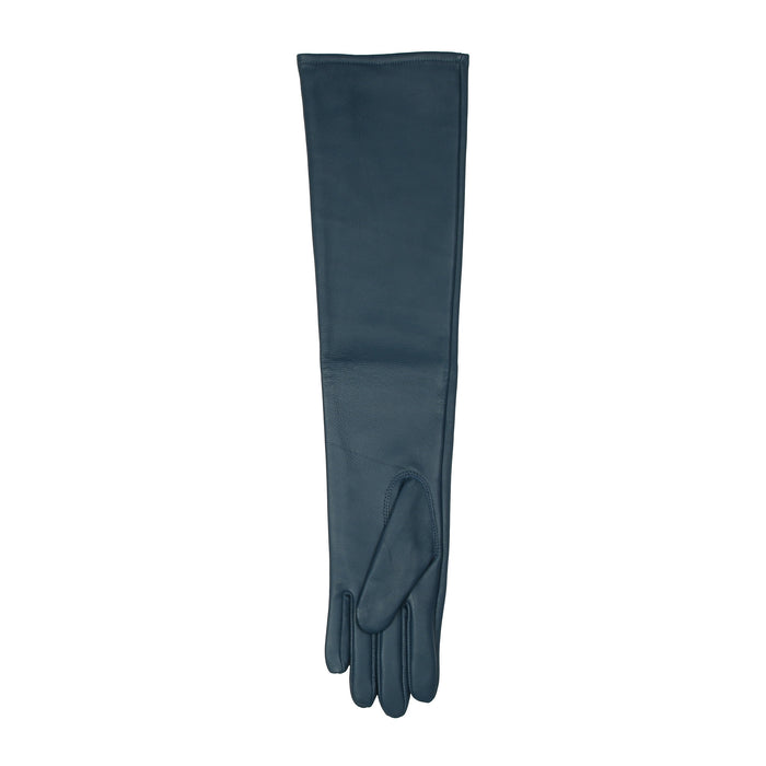 Women's Single Point Long Above Elbow Lined Leather Gloves Blueberry left