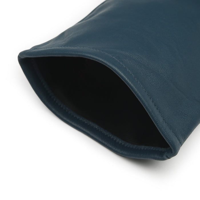 Women's Single Point Long Above Elbow Lined Leather Gloves Blueberry open cuff