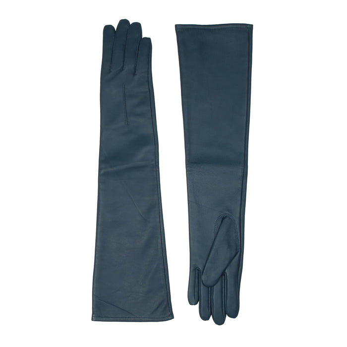 Women's Single Point Long Above Elbow Lined Leather Gloves Blueberry side