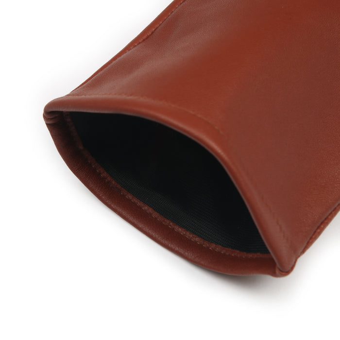 Women's Single Point Long Above Elbow Lined Leather Gloves cognac open cuff