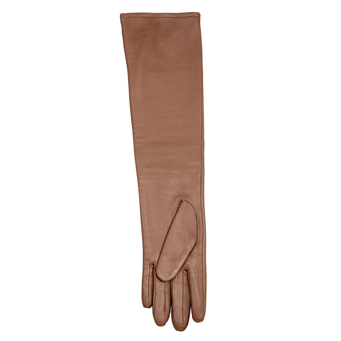 Women's Single Long Above-Elbow Lined Leather Gloves Country Brown left