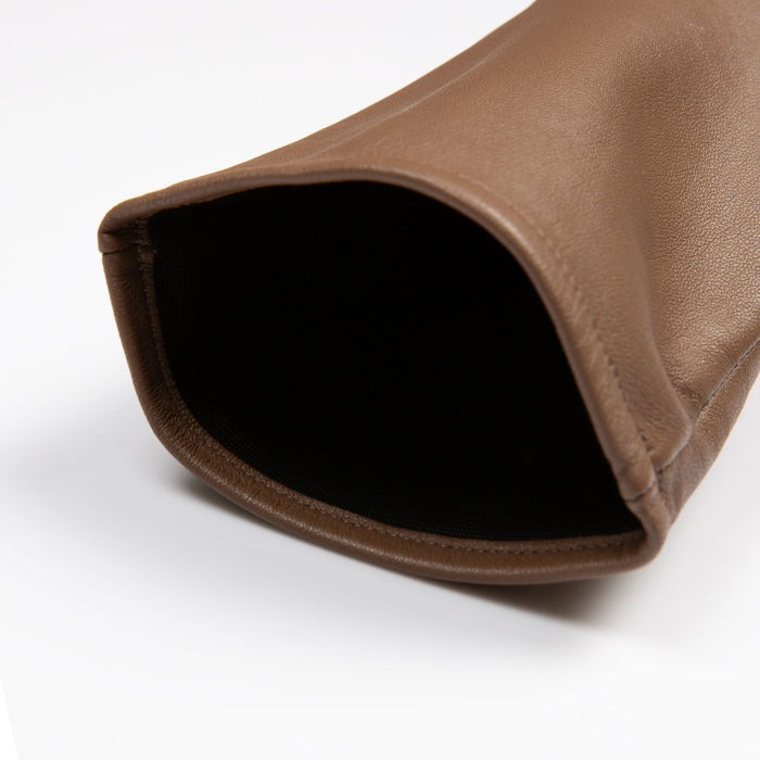 Women's Single Long Above-Elbow Lined Leather Gloves Country Brown open cuff