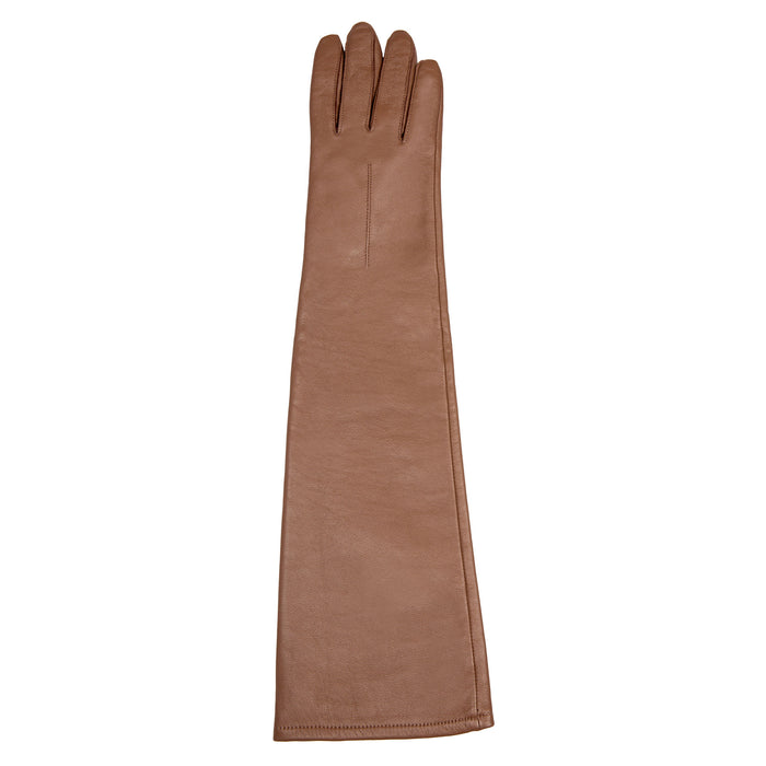 Women's Single Long Above-Elbow Lined Leather Gloves Country Brown right