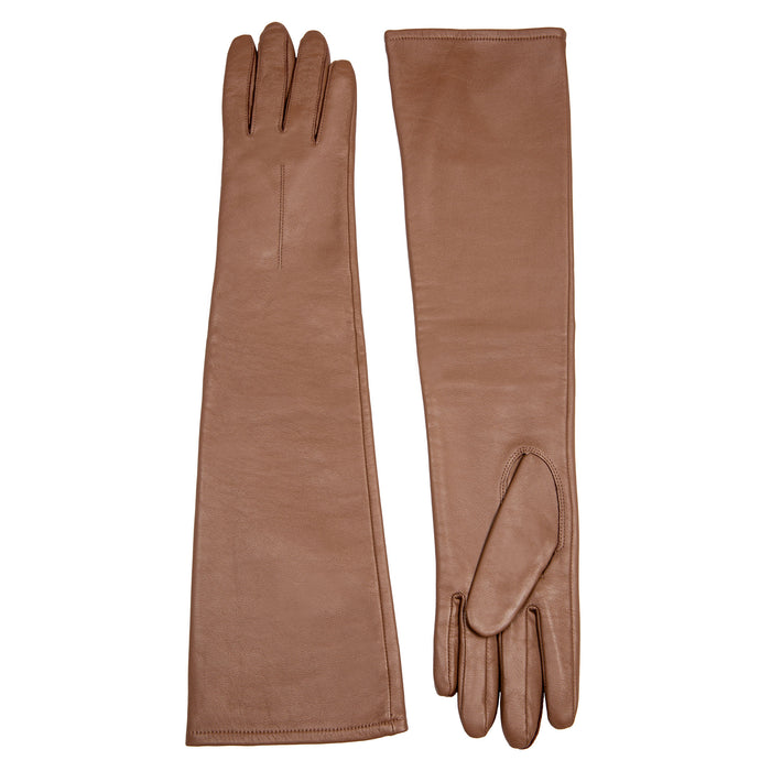 Women's Single Long Above-Elbow Lined Leather Gloves Country Brown side