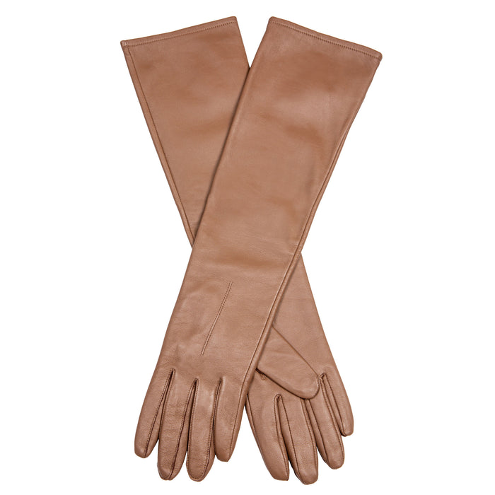 Women's Single Long Above-Elbow Lined Leather Gloves Country Brown