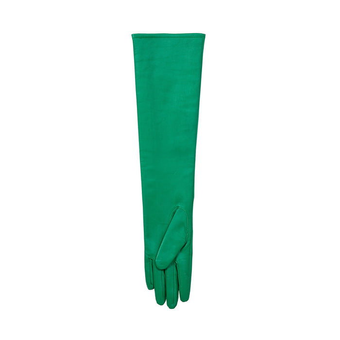 Women's Single Long Above-Elbow Lined Leather Gloves Emerald left