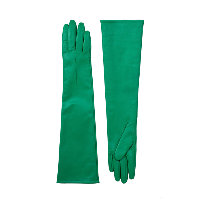 Women's Single Long Above-Elbow Lined Leather Gloves Emerald side