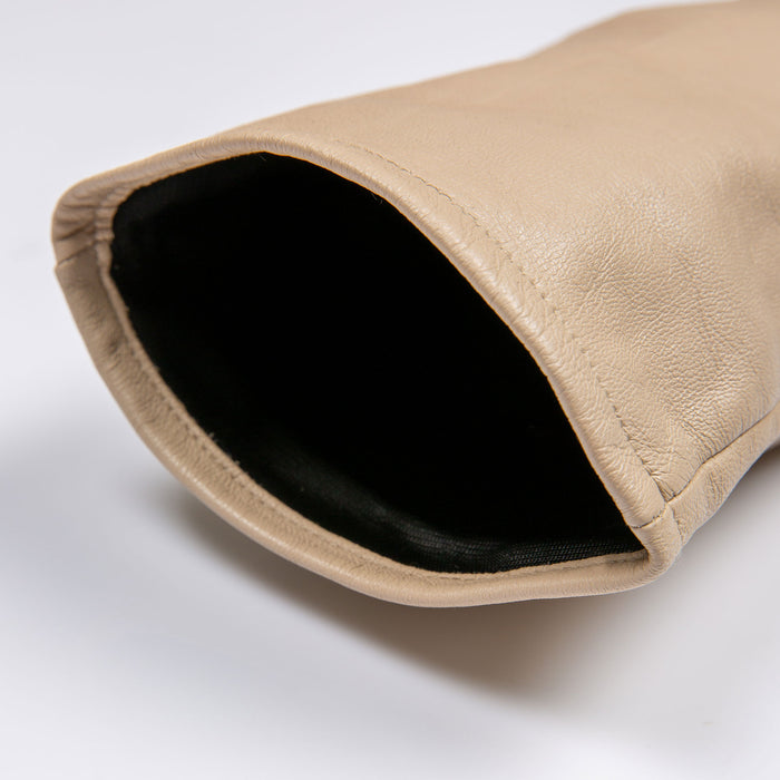 Women's Single Long Above-Elbow Lined Leather Gloves Ivory open cuff