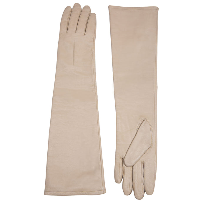 Women's Single Long Above-Elbow Lined Leather Gloves Ivory Side