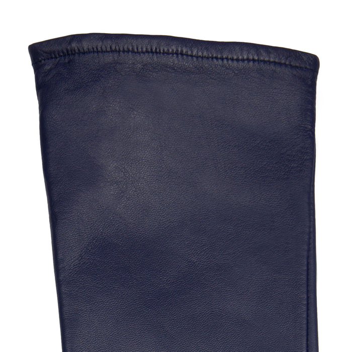 Women's Single Long Above-Elbow Lined Leather Gloves Navy left cuff