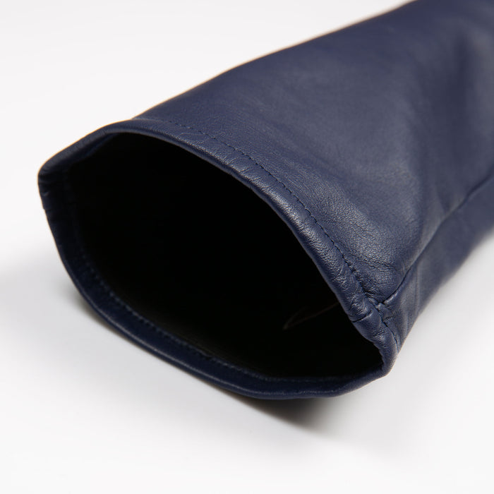 Women's Single Long Above-Elbow Lined Leather Gloves Navy open cuff