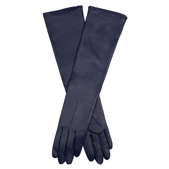 Women's Single Long Above-Elbow Lined Leather Gloves Navy