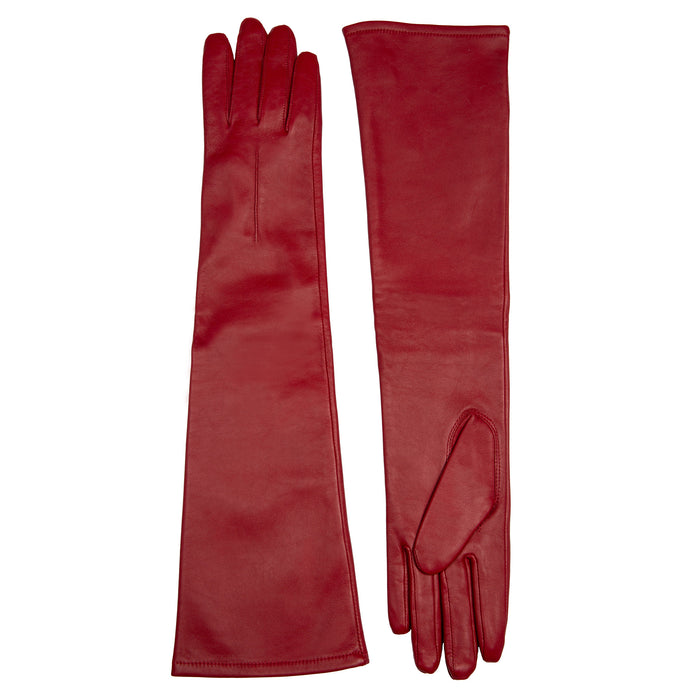 Women's Single Long Above-Elbow Lined Leather Gloves Wine side