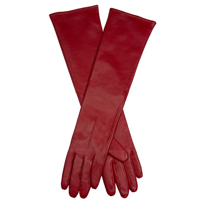 Women's Single Point Long Above Elbow Lined Leather Gloves Wine