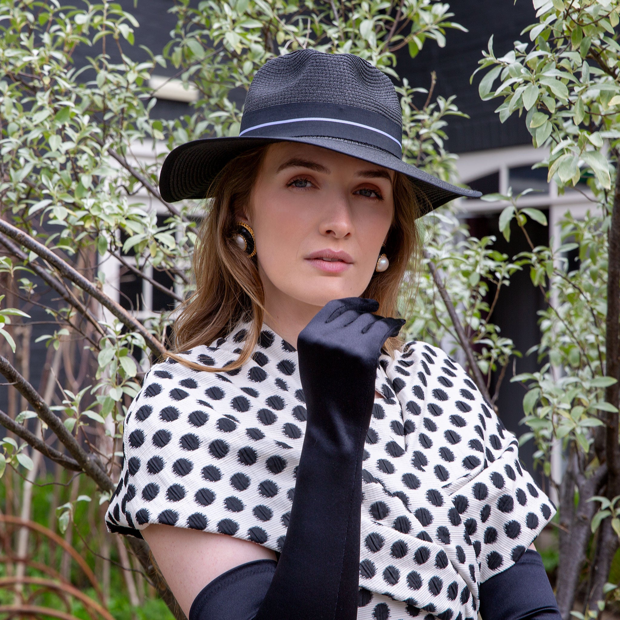 Women's Straw Fedora Hat with Striped Black Ribbon Dents