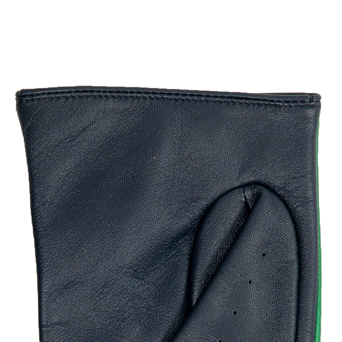 Women's Emerald Navy leather touchscreen driving gloves left cuff