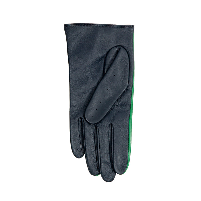 Women's Emerald Navy leather touchscreen driving gloves left