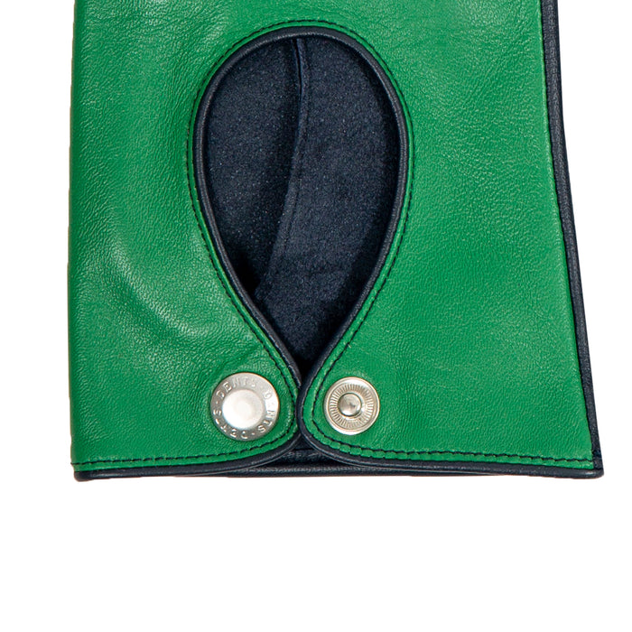 Women's Emerald Navy leather touchscreen driving gloves right cuff