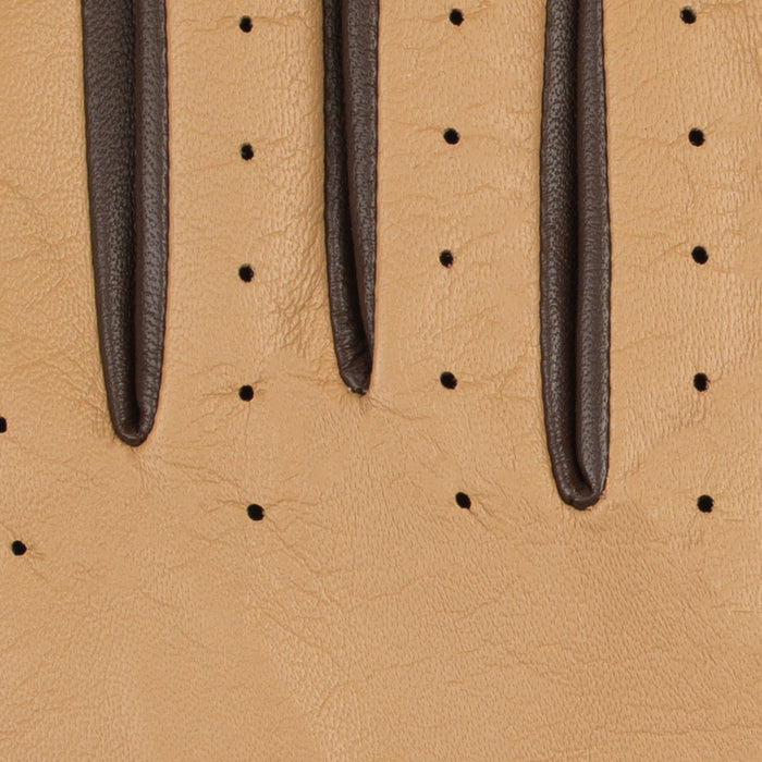 Women's touchscreen leather driving gloves in toffee/mocca fingers