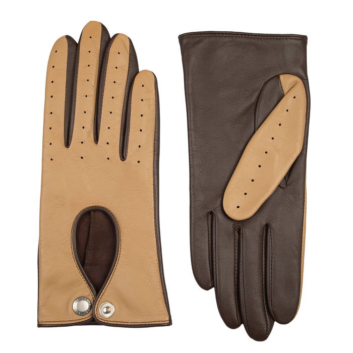 Women's touchscreen leather driving gloves in toffee/mocca side