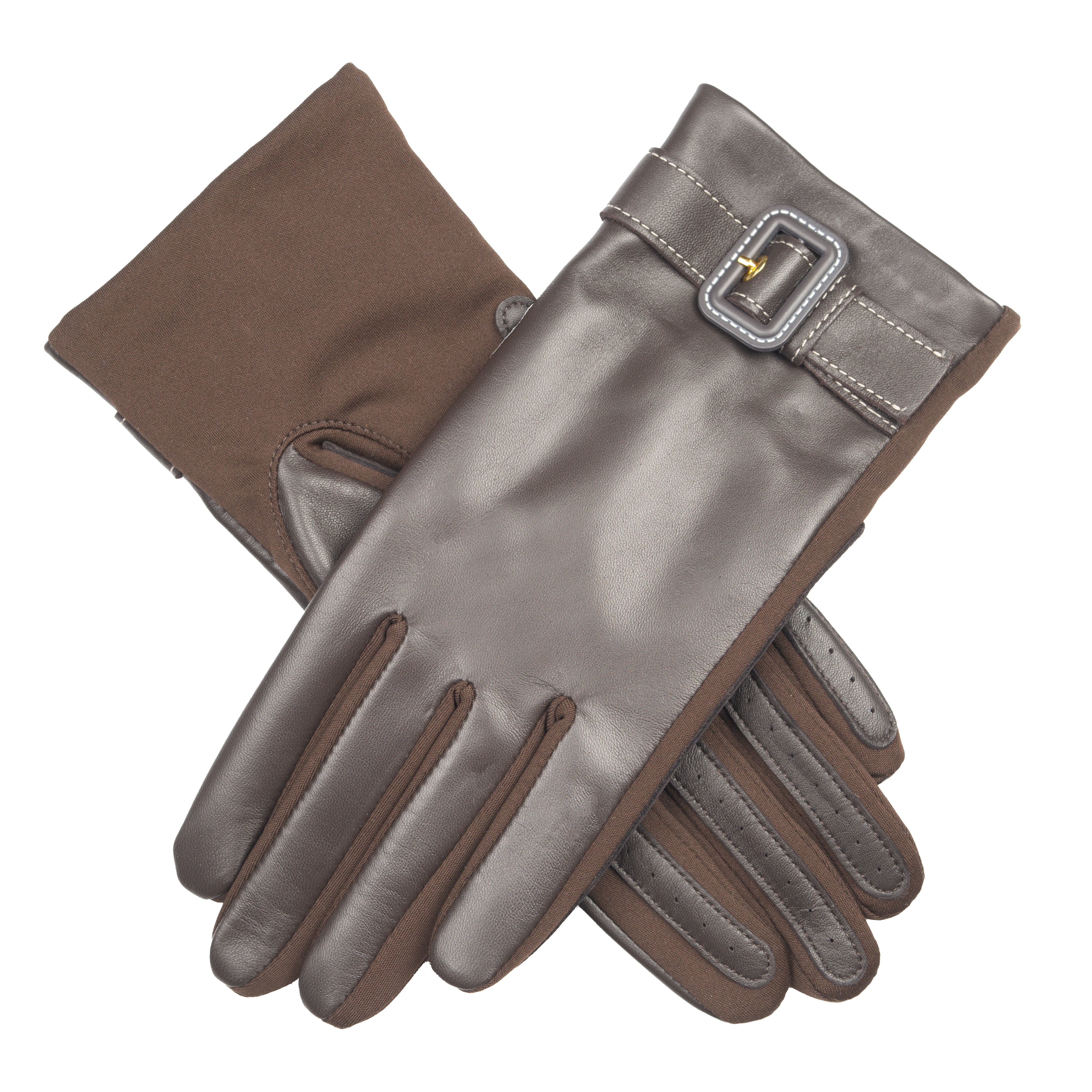 Women's Water-Resistant Faux Silk-Lined Leather and Fabric Gloves