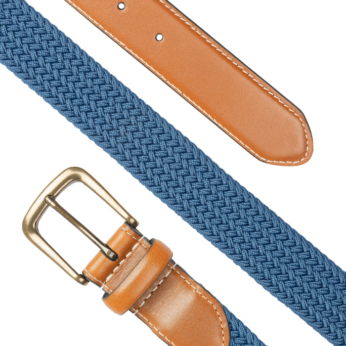 Men's Woven Stretch Belt with Antique Brushed Gold Buckle Dents