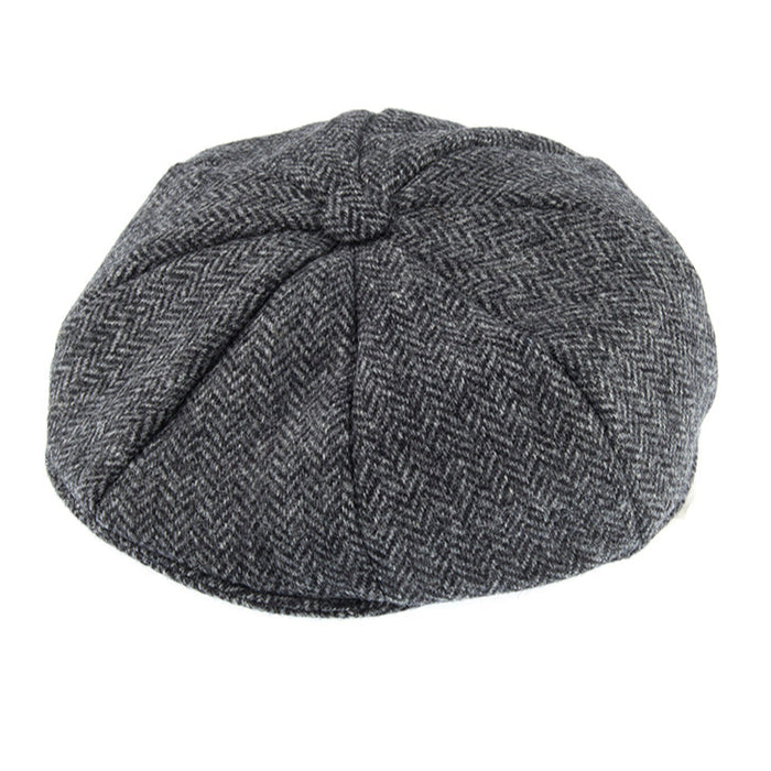 Men's Abraham Moon Herringbone Tweed Newboy's Cap in Charcoal