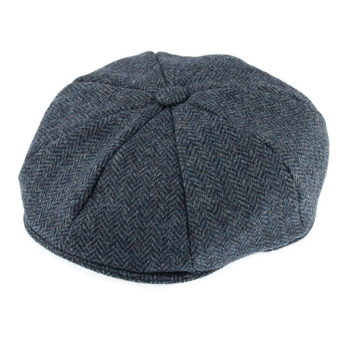 Men's Abraham Moon Herringbone Tweed Newboy's Cap in Navy