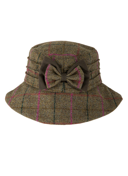 Women's Abraham Moon Tweed Check Bucket Hat with Bow Detail