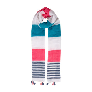 Women’s Two Stripe Pattern Lightweight Scarf with Tassels