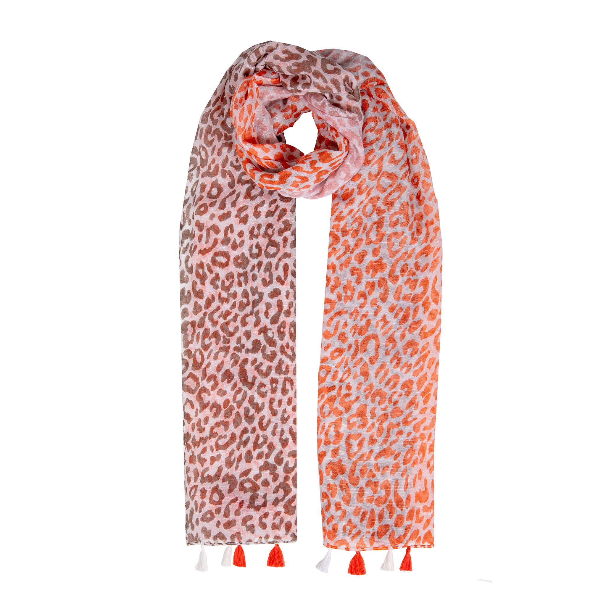 Women’s Leopard Print Lightweight Scarf with Tassels Dents