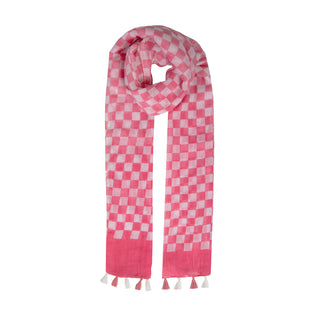 Women’s Small Checkerboard Check Lightweight Scarf with Tassels