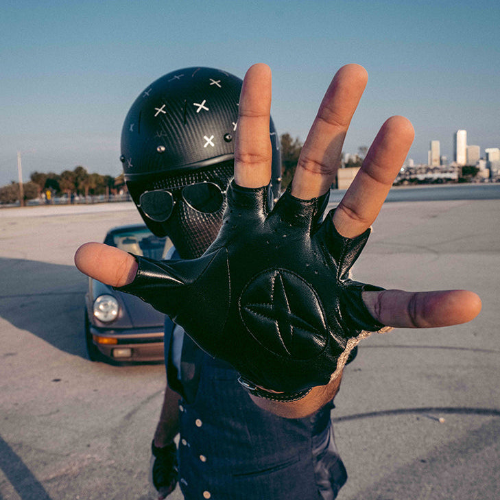 Men's Suited Racer Fingerless Crochet/Leather Gloves | Dents